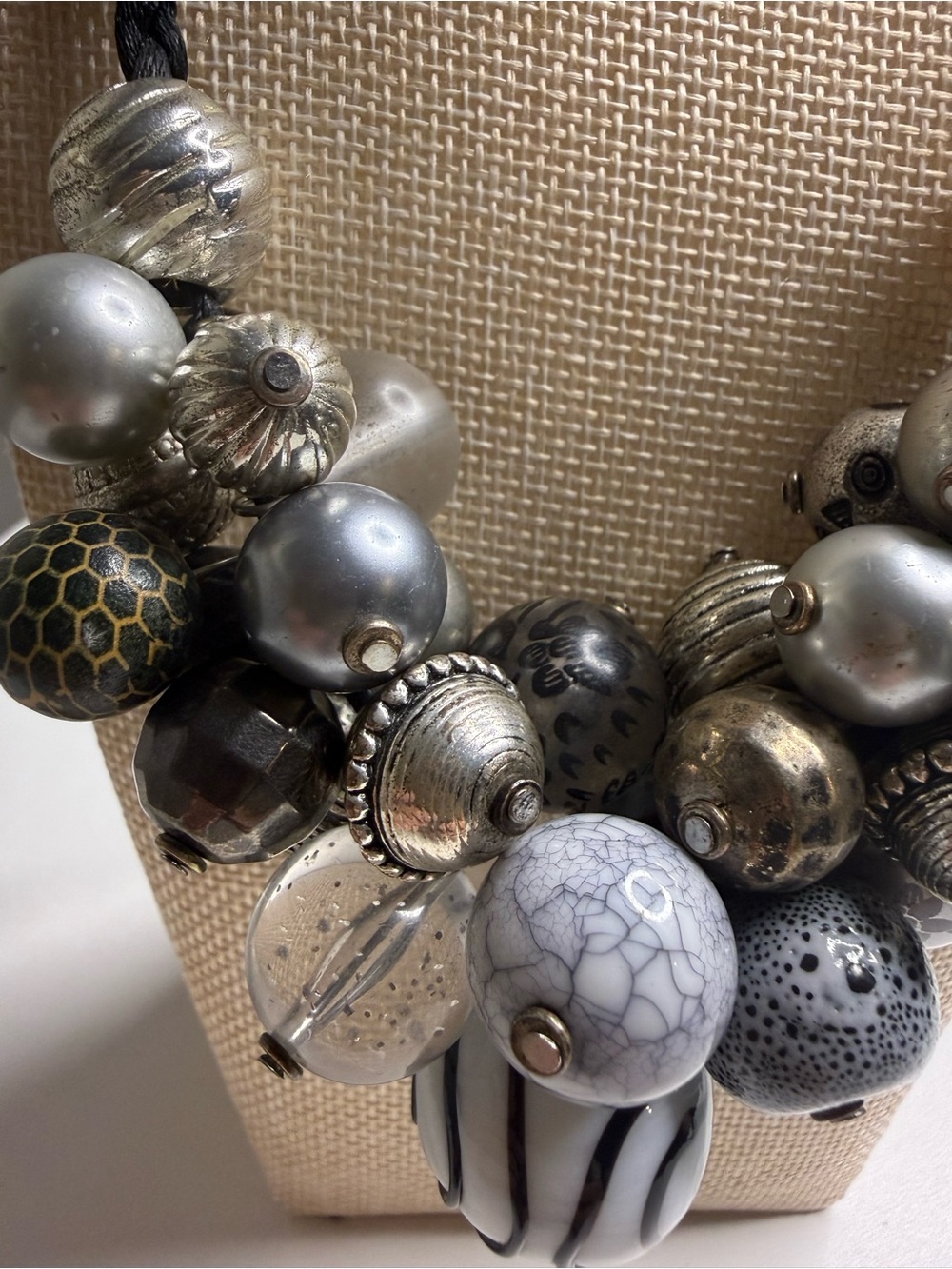 Chico's Black and Silver Cluster Bead Necklace - Picture 3 of 8